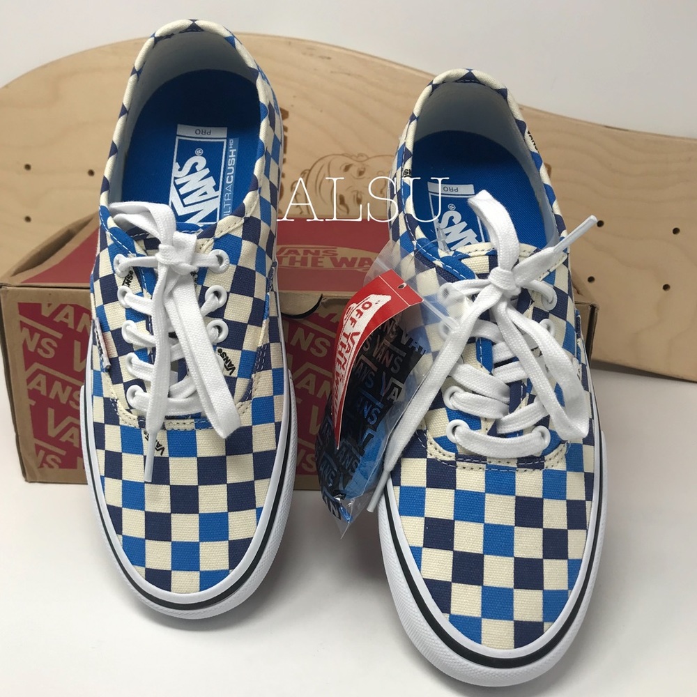 🌸Sale🌸 VANS Authentic Pro Checkerboard White Blue Womens Size 8.5 VN0A3479UH2 - Picture 2 of 8
